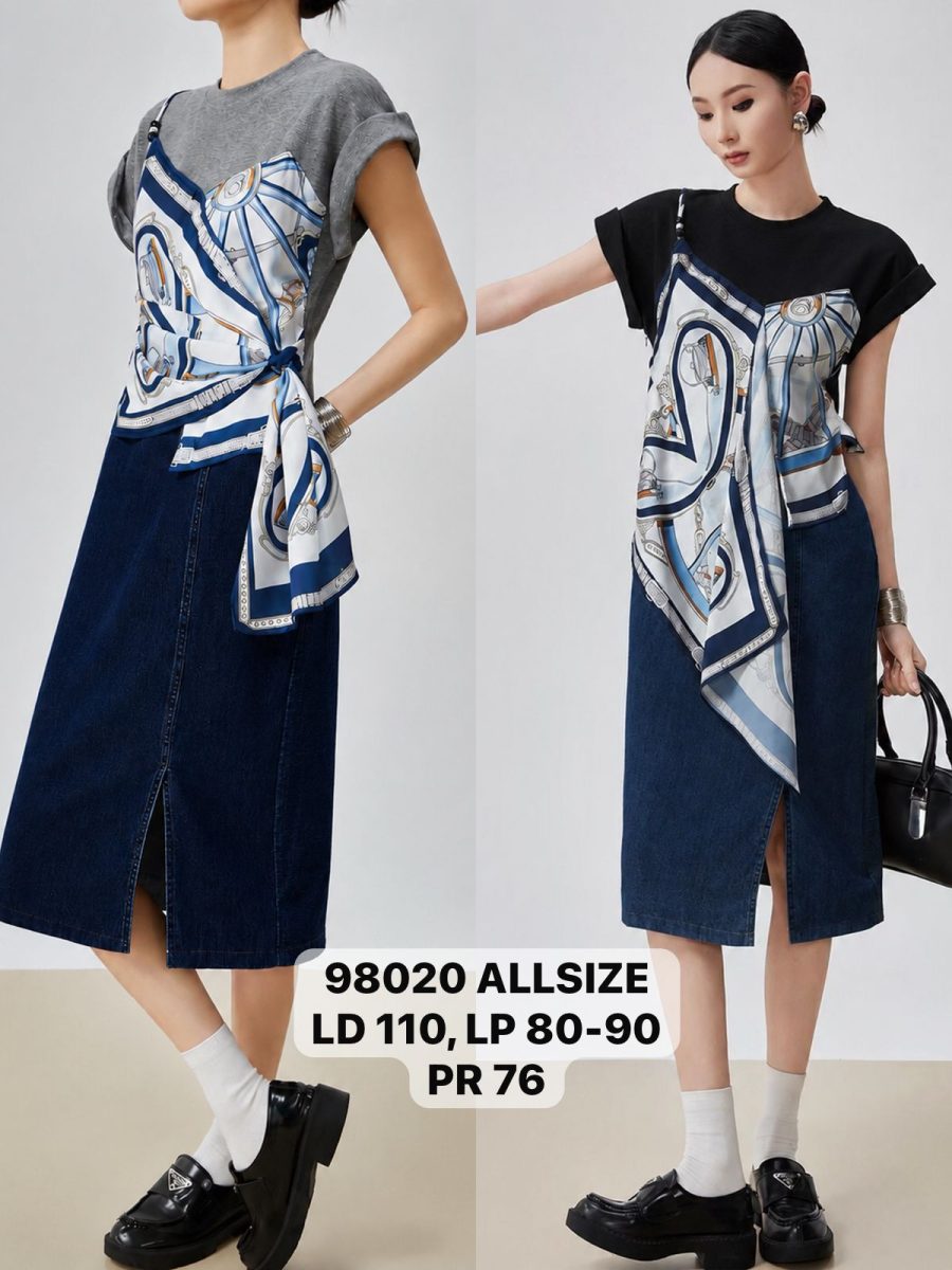 98020 set kaos + rok katun denim